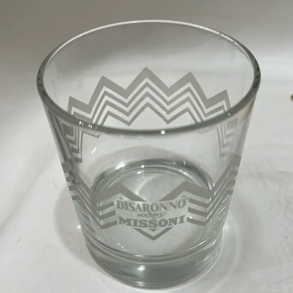 Disaronno Missoni Gray Etched Glass Tumbler Cocktail 10 Oz 3 In Round 3/4 Tall